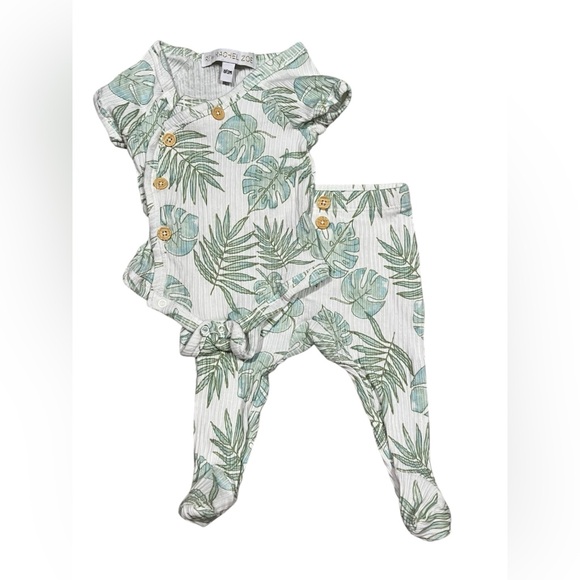 RZ by Rachel Zoe Tropical Leaf Footed Baby Outfit | Size 0–3 Months - Picture 1 of 2